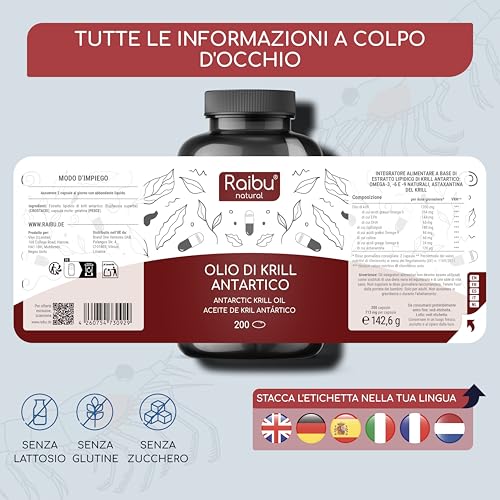 Olio Di Krill Puro Antartico - Ricco Di Omega 3 (Epa & Dha), 6 E 9 + Astaxantina + Fosfolipidi - 200 Perle (Oltre 3 Mesi Di Fornitura) - 1.200 Mg Di Olio Di Krill - Senza Retrogusto Di Pesce - 9