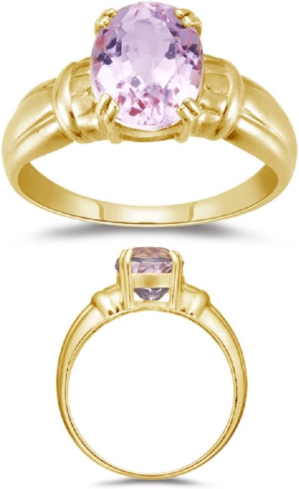 2.65 Cts 10x8 mm AA Oval Kunzite Solitaire Ring in 14K Yellow Gold