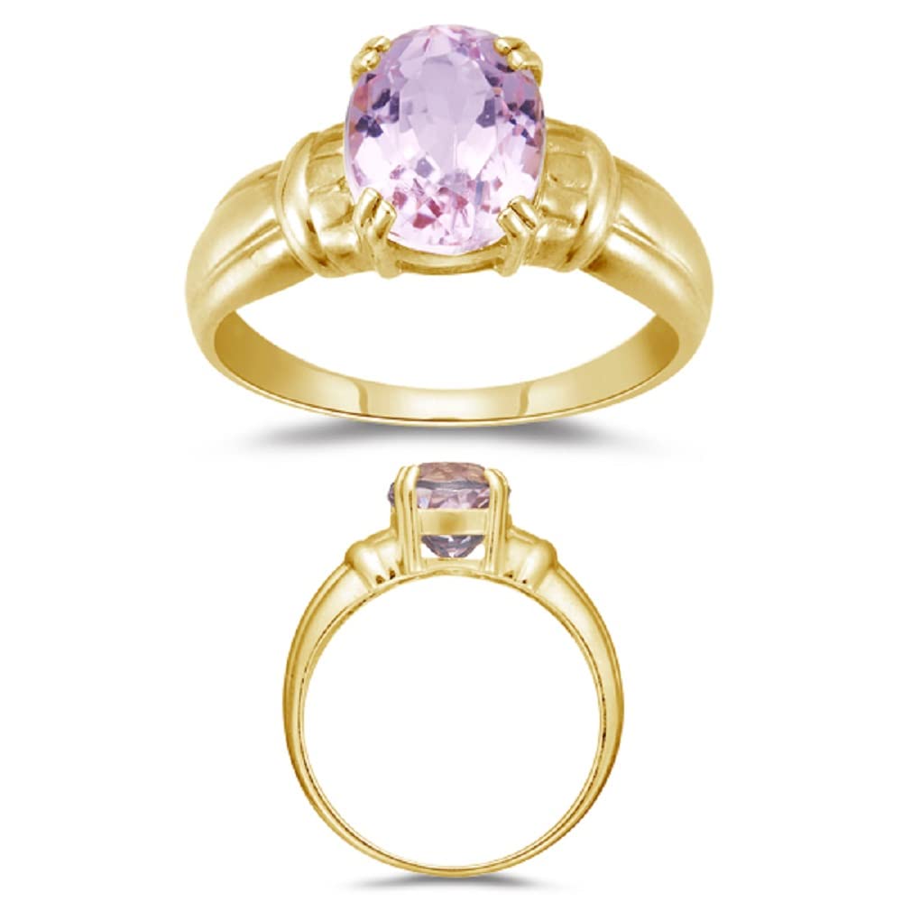 2.65 Cts 10x8 mm AA Oval Kunzite Solitaire Ring in 14K Yellow Gold