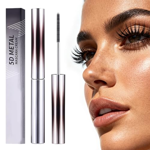 Iron Wand Mascara, 5D Curling Eyelash Iron Mascara with Washable Metal Wands, Waterproof Mascaras Black Volume and Length, Long-lasting Smudge Proof Mascaras for Lengthening Volumizing Eyelashes