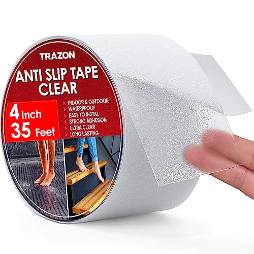 Image of Grip Tape - Heavy Duty Anti Slip Tape Clear Outdoor /Indoor 4In*35Ft, Non Slip Roll /Stickers Easy to Cut Waterproof for Bathtub, Shower Floor, Pool, Stairs Safety Non Skid, Comfortable for Bare Foot