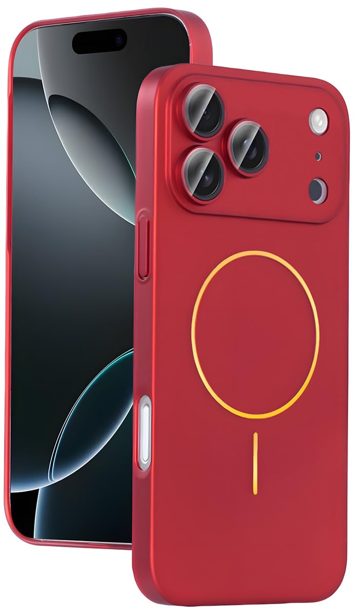 YUZOR 「極薄」 iPhone 17 ケース 超薄型 Magsafe対応 いphone17 ケース レンズを完全に覆う一体型設計 ストラップホール付き アイフォン アイホン (iPhone17 赤) CB-xiao-17-hong