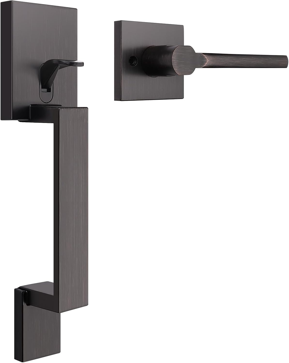 Oil Rubbed Bronze Front Door Handle Set, Single Cylinder Front Door Handle Only, Bronze Entry Handleset, Reversible for Right and Left Door