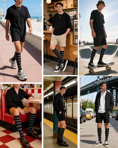 Image of Striped Knee High Socks for Women Outdoor Sport Athletic Stripe Casual Tube Socks
