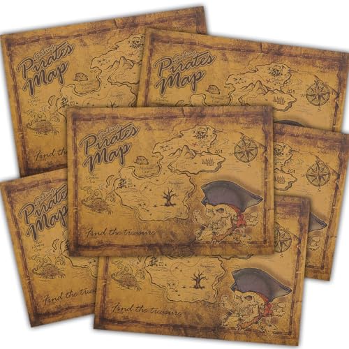 Papier cadeau pirate pour enfants | Lot de 6 feuilles vintage carte au trésor pour anniversaire