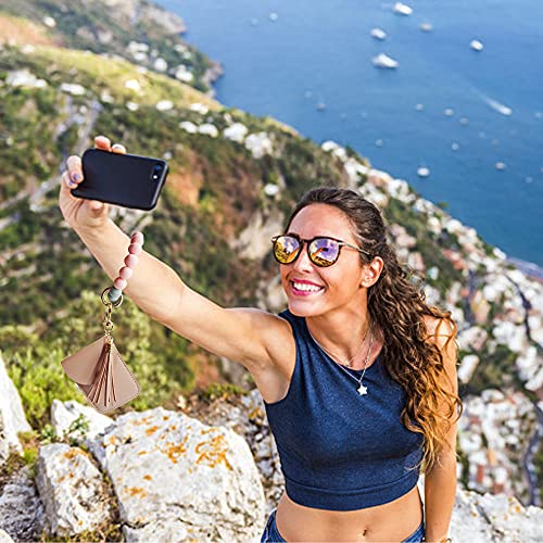 Fivwin Wristlet Keychain Bracelet Wallet For Women Silicone Beaded Car Key Rings With Tassel Bangle Card Holder #TOP5