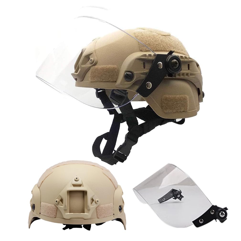 Casco Mich 2000 Ligero y rápido con Visera Transparente para Airsoft Paintball CS War Games Deportes al Aire Libre