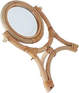 فوميز. مراة مكتب من الراتان، مراة لسطح الطاولة، مراة للمكتب وطاولة غرفة النوم، مراة بسيطة للديكور مراة مكياج مع رف من الراتان، مراة مكياج