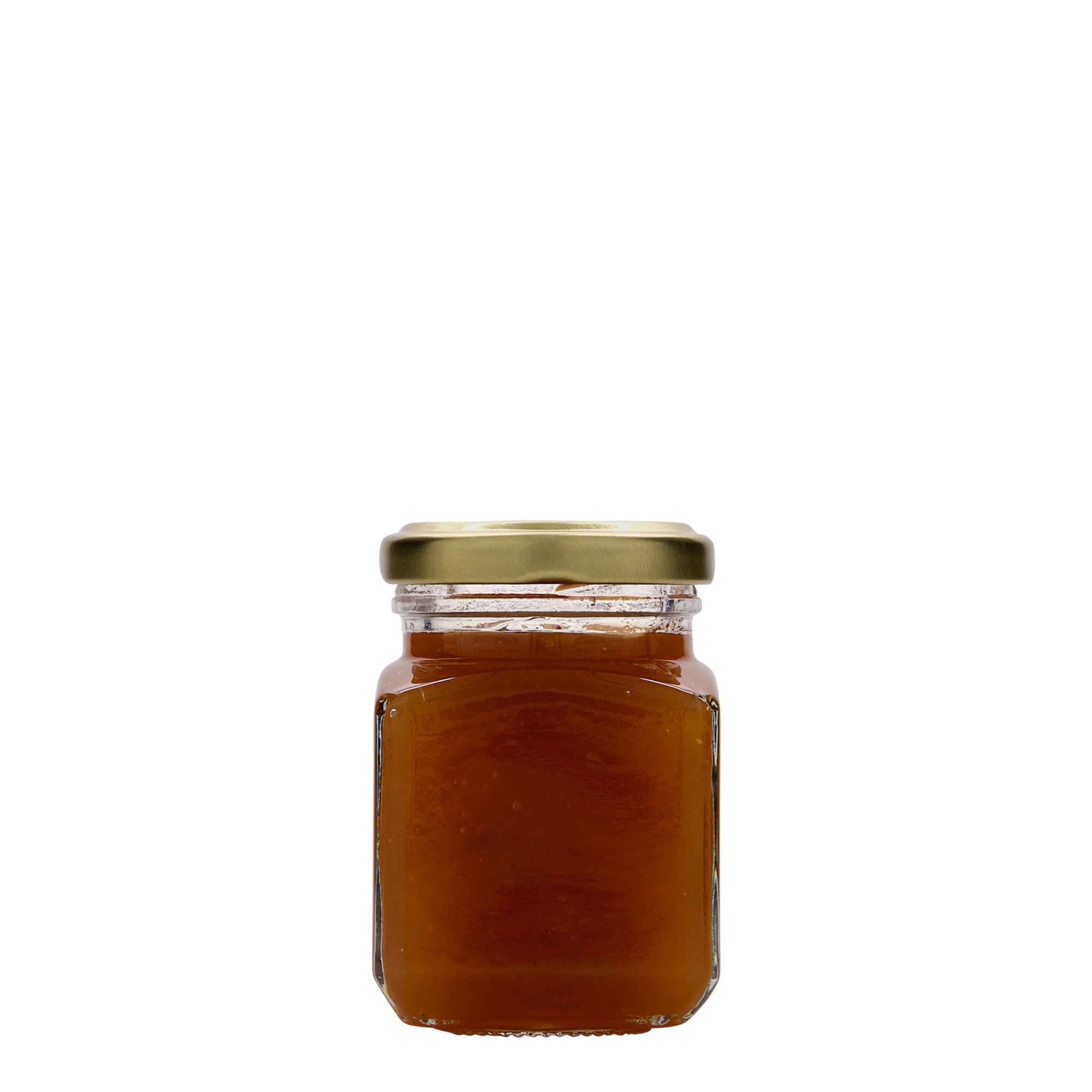 Zestaw 24 słoików kwadratowych 106 ml z przezroczystego szkła ze złotymi pokrywkami do dżemów pesto i delikatesów