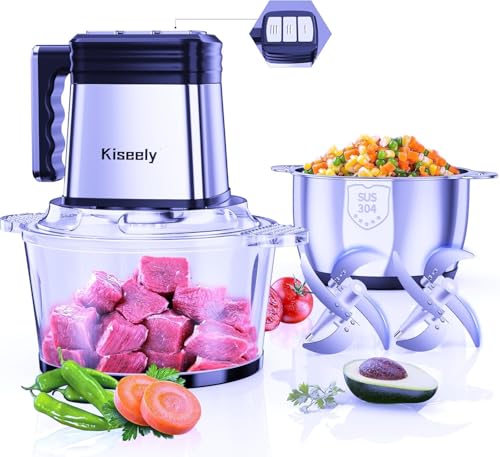 Tritatutto elettrico 2 litri, Robot da cucina da a 3 velocità con 2 ciotole e 2 set di lame a due livelli, tritacarne e verdure da 400 W per carne, verdure, frutta e noci (DZ1)