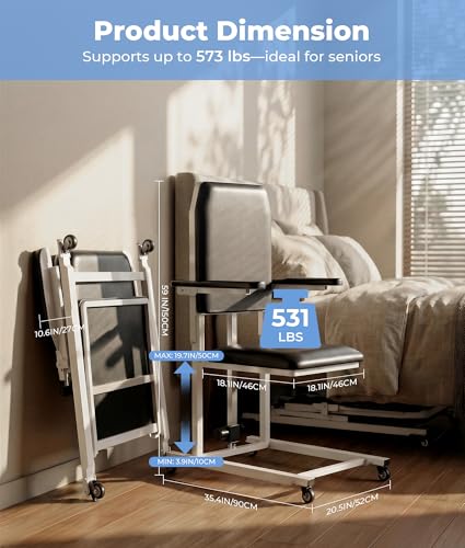Image of Electric Chair Lift with 4 Wheels and PU Cushion, Get Up from Floor Lift for Elderly, 573 LBS, Safety Seat Belts and Handrails, Suitable for Home or Care Facilities Use