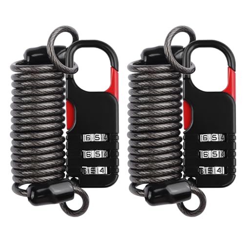 2 Pack Luggage Lock TSA Approved Luggage Locks 3-Digit Waterproof Padlock 80 CM Spring Cable Lock For School Gym Locker Helmet Gate Fence Luggage Suitcases (Black)