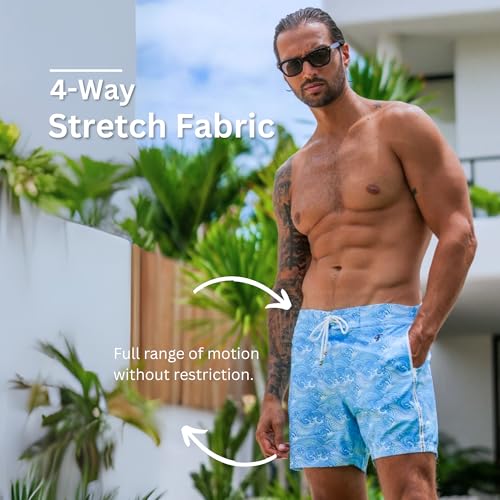 Make Waves Blue Swim Trunks - 5" - 4 Way Stretch, Quick Dry, Chlorine Resistant, Built in Compression Liner4