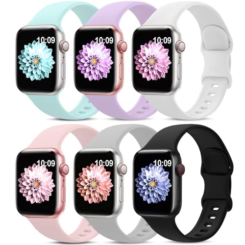 AMSKY 6 Pièces Bracelet en Silicone Compatible avec Bracelet Apple Watch 40mm 44mm 42mm 46mm 41mm...