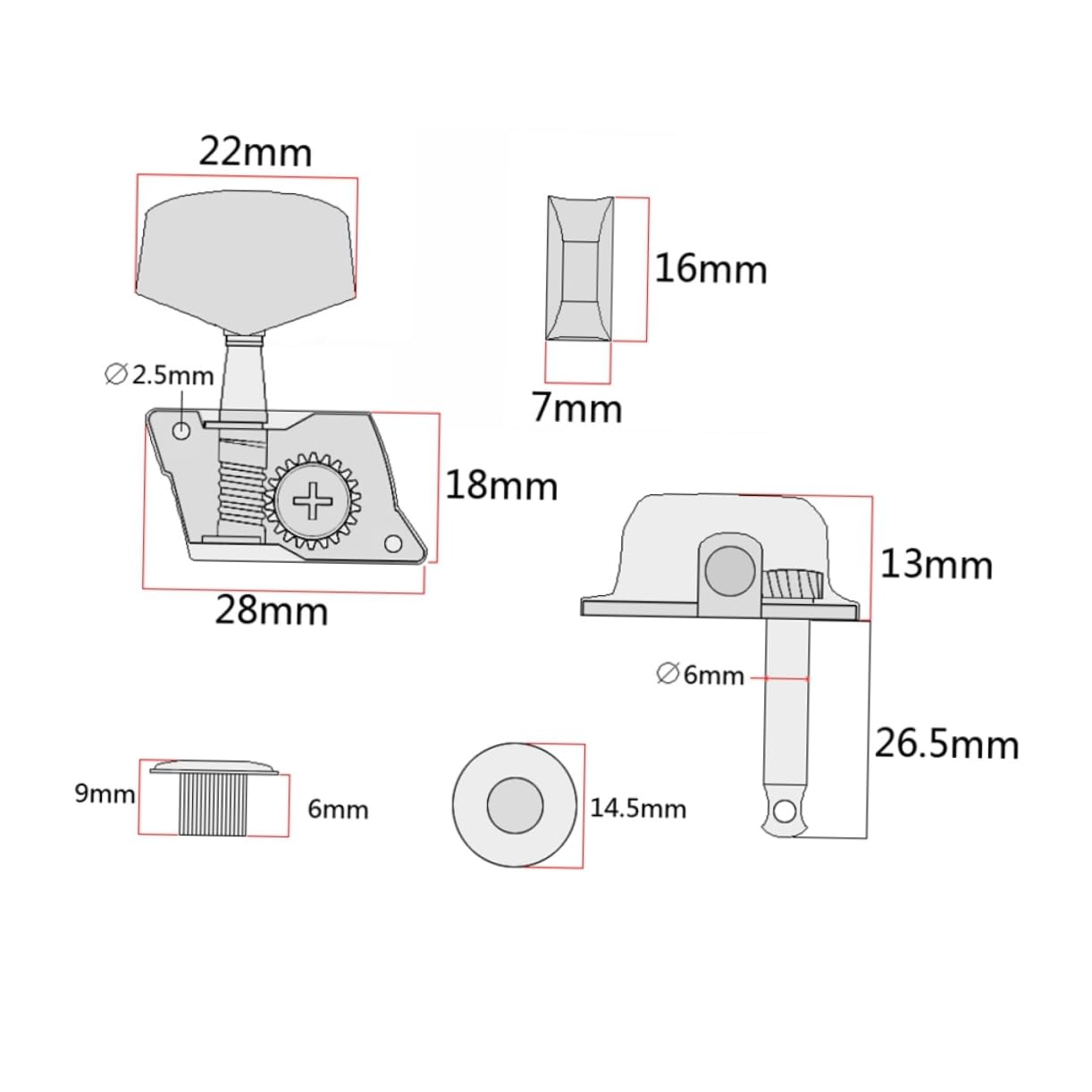 BESPORTBLE 6Pcs Semi Closed Locking Guitar Tuning Pegs Lr Machine Heads for Acoustic and Electric Guitars Durable Keys for Enhanced String Finish