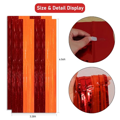Image of TONIFUL 2Pcs Red Orange Door Streamers,Green Photo Booth Backdrop,Metallic Streamers Green Foil Fringe Curtains for Birthday,Christmas,New Year,Thanksgiving,St. Patrick's Day Party Streamers Decor