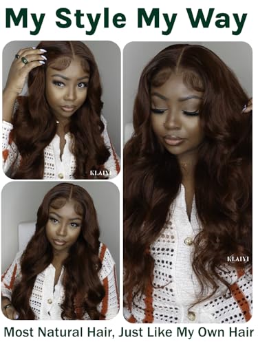 Image of KLAIYI Bye Bye Knots Glueless Wig Reddish Brown Body Wave 7x5 Pre Cut HD Lace Front Wigs Human Hair Put On And Go Wig Pre Bleached Pre Plucked with Baby Hair 30S Ready To Wear 150% Density Full 16Inch