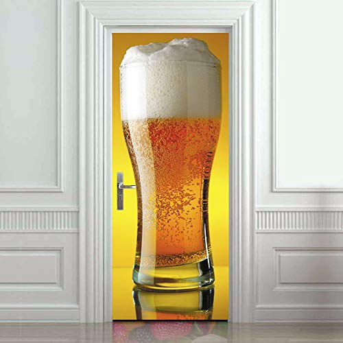 Xiangpeimentie Beer Drink 3D Wallpaper Door Mural Wall Stickers Home Decoration Vinyl Removable Decals For Home Bedroom Decor Self Adhesive Wallpaper 77X200Cm/30.3"X78.7" #TOP21