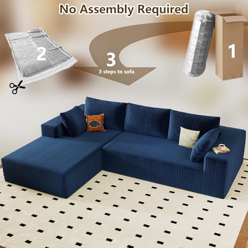 Image of 96 inch Modular Sectional Couch, Boneless L Shaped Cloud Sofa with Chaise Lounge, Corduroy Upholstered Couches Memory Foam Deep Seat, No Assembly Required, Ideal for Living Room(Blue, Left Facing)