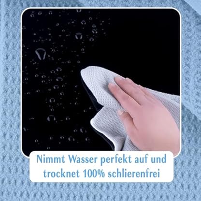 HELOME 5X Microfaser-Trockentücher | Geschirrtücher | Waffeltuch 38X60cm- Für Bad, Küche, Auto, Autoscheibe und Gewerbe. Streifenfreies Trocknen v. Fenstern, Duschkabinen, Gläsern, Besteck u. Geschirr – Bild 6