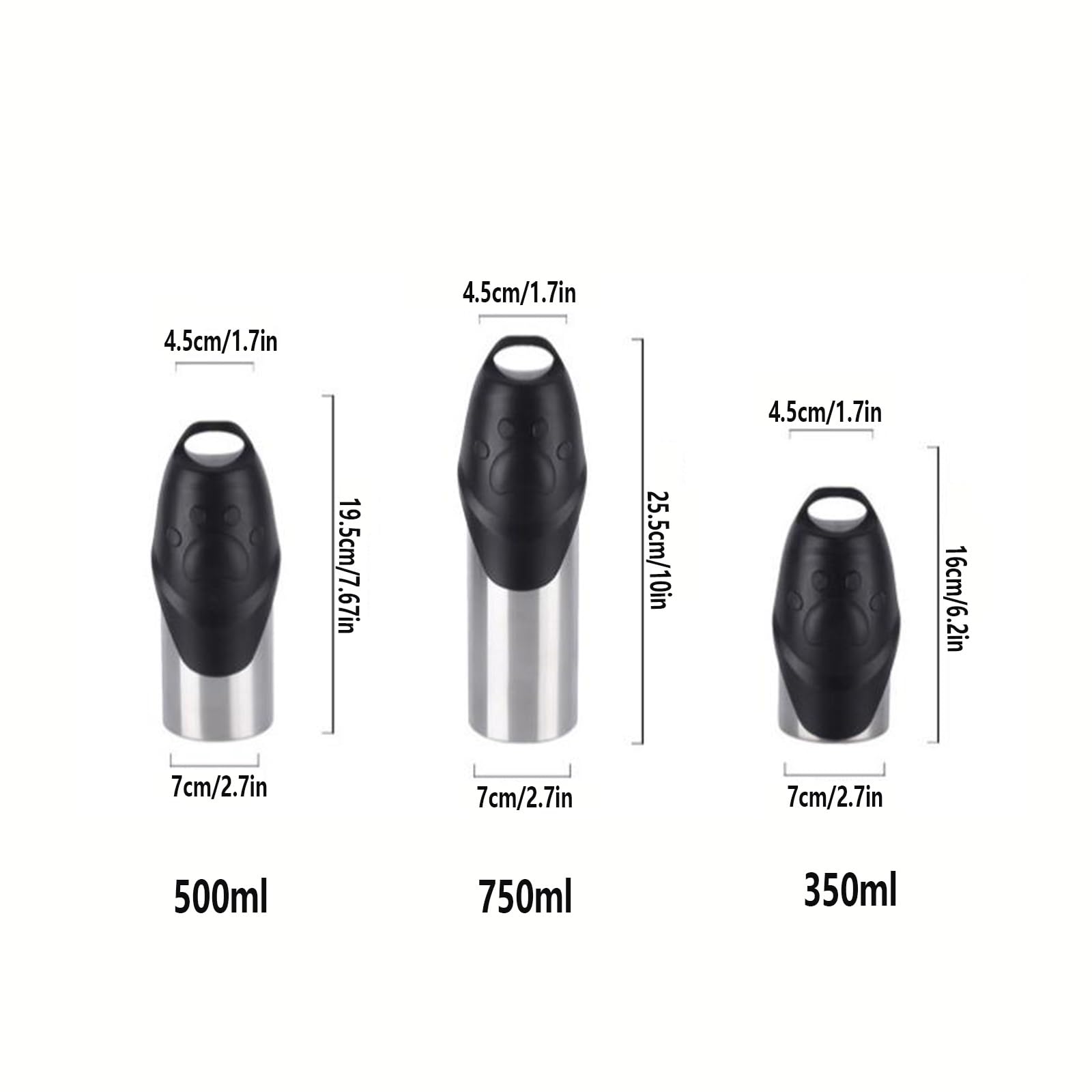 Borraccia per Cani 350ml/500ml/750ml Bottiglie d'Acqua per Cani in Acciaio Inossidabile 304 Alimentare Senza BPA Per Escursionismo Viaggio Passeggiata(500ml)