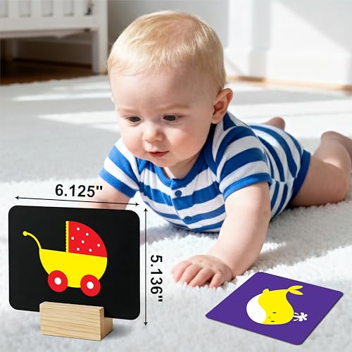 Image of High Contrast Flash Cards Busy Book for Newborn Babies | 2 Carousel + 32 Object Cards + 2 Stands | Visual & Sensory Stimulation, Tummy Time Toy for Infant Child Age 0, 3, 6, 12, 18 Months