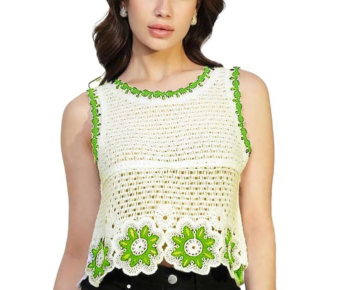 Image of ICW Women Embroidery Sleeveless Knit Boho Crochet Vest Crop Cami Tank Top 153