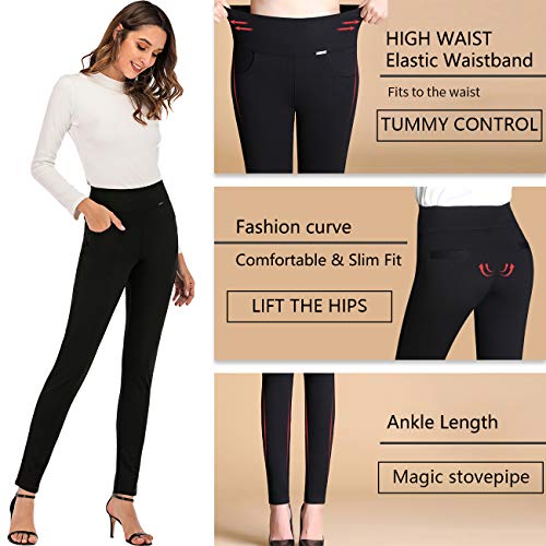 Neezeelee Dress Pants For Women Comfort High Waist Skinny Stretch Slim Fit Leg Easy Into Pull On Ponte Pants For Work (Black, 10 (X-Large)) #TOP4