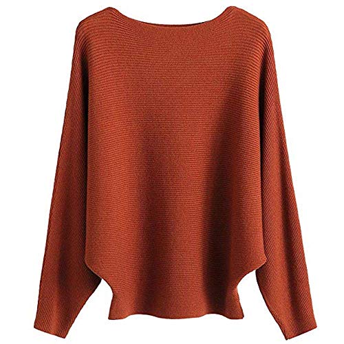Image of EDSTAR Women Dolman Batwing Sleeves Knitted Sweaters Winter Boat Neck Pullovers Tops