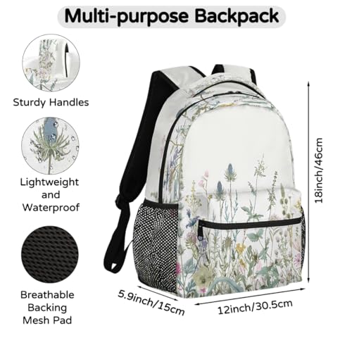 Backpack for Kids Boys Girls Women Men, Wildflowers Leaves School Laptop Backpacks Casual Daypack Travel Rucksack Bookbag for Adults2