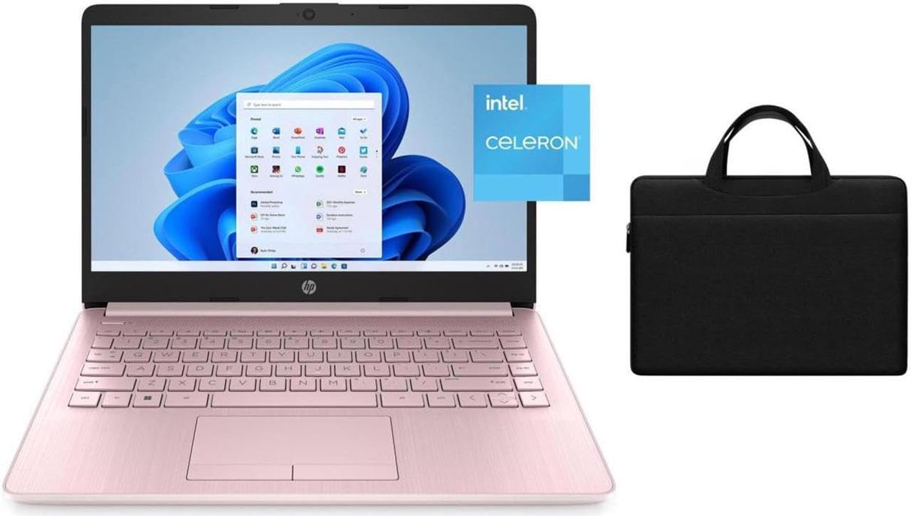 HP Stream 14 inch HD Laptop | Intel Processor N4120 | Intel UHD Graphics 600 | 1 Year Subscription Microsoft 365 | Pink | 4GB RAM | 64GB SSD | Windows 11 S | Bundle with Black Bag