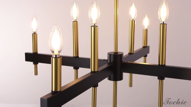 TOCHIC Black-Gold Metal Farmhouse Chandelier, 8 Light Cross