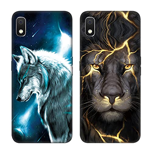 DiaryTown 2 Pièces pour Coques Samsung A10 2019, Etui Noir en Silicone Souple avec Motif Mince TPU Slim Gel Bumper Antichoc Case Housse de Protection pour Galaxy A10 2019 - Loup & Lion d'or Cover