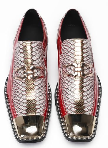 Santimon Men's Slip On Leather Penny Loafers - Dress Casual Western Shoes with Sequin& Metal Square Toe for Wedding & Smoking Party3