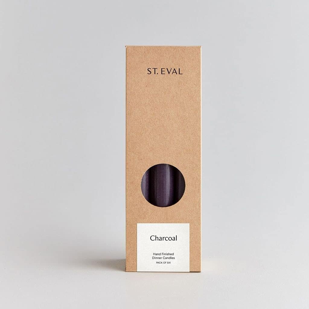 St EvalDinner Candles - 20cm x 2cm - Pack of 6 (Charcoal)