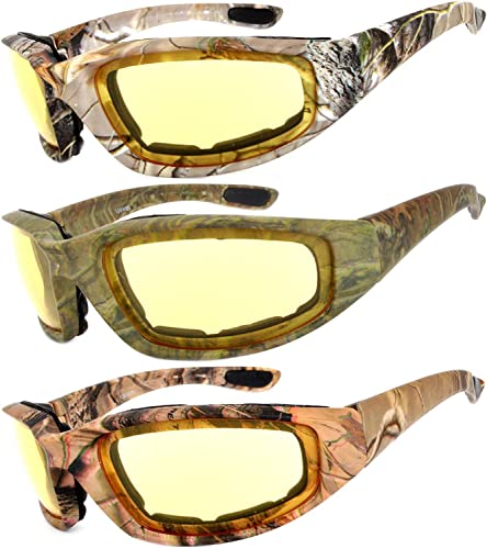 Image of OWL 3 Pack Motorcycle Riding Glasses, Padded Sport Sunglasses, Assorted Colors for Men and Women