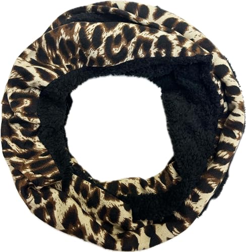 Jeamis Leopard Zebra Fleece Flauschig Warmer Winter Loop Schal Schlauchschal Rundschal Leo (Leo Braun SChwarz)