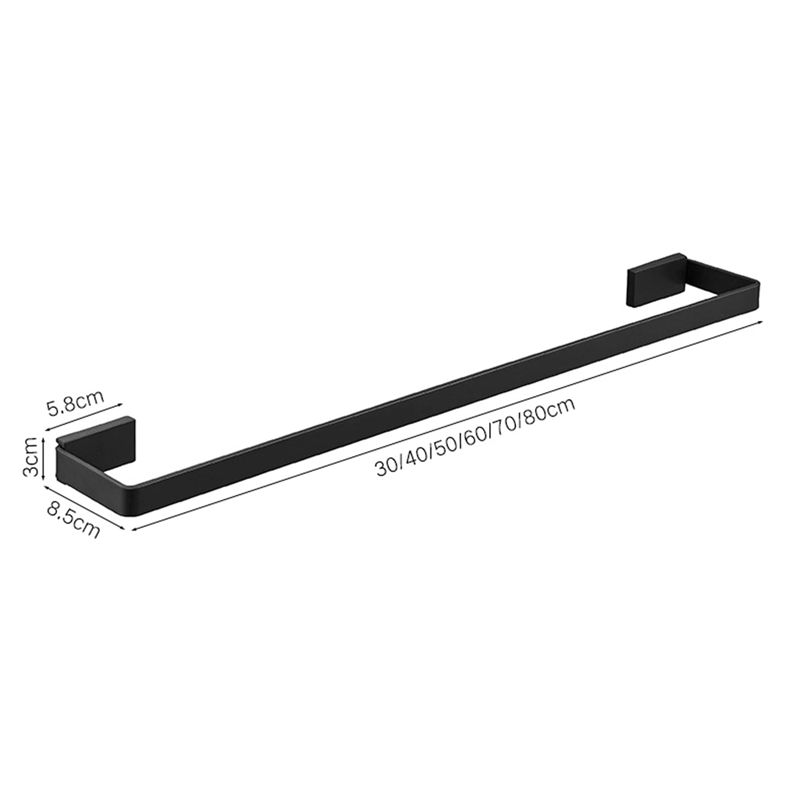 Barra portasciugamani Quadrata Singola montata a Parete, portasciugamani Nero per Accessori da Bagno e Cucina, 30 cm-80 cm, opzionale/70 cm