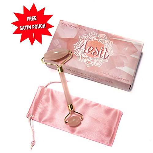 Rose Quartz Roller for Face - 100% Real Rose Quartz Crystal Stone Facial Massager - Skincare Spa Therapy for Face Cooling Beauty Tool Puffiness Anti Wrinkle Anti Aging Treatment Jade Roller by Aesit