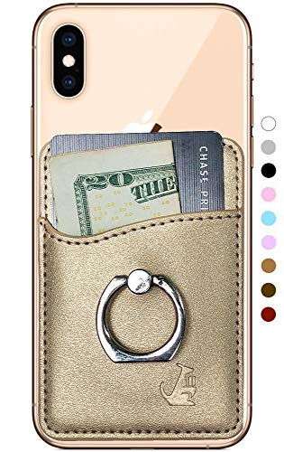 WALLAROO Leather Phone Card Holder Stick On Wallet for iPhone and Android Smartphones (Gold Ring Wallet)