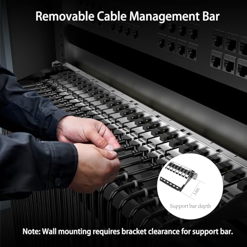 Image of Jadaol 24 Port Shielded Patch Panel Rack or Wall Mount 19-Inch, 1U Cat6A Network Panel Preloaded with 24 Keystone Couplers Plus 1 Spare, 10Gbps Ethernet Panel with Cable Management & Back Support Bar