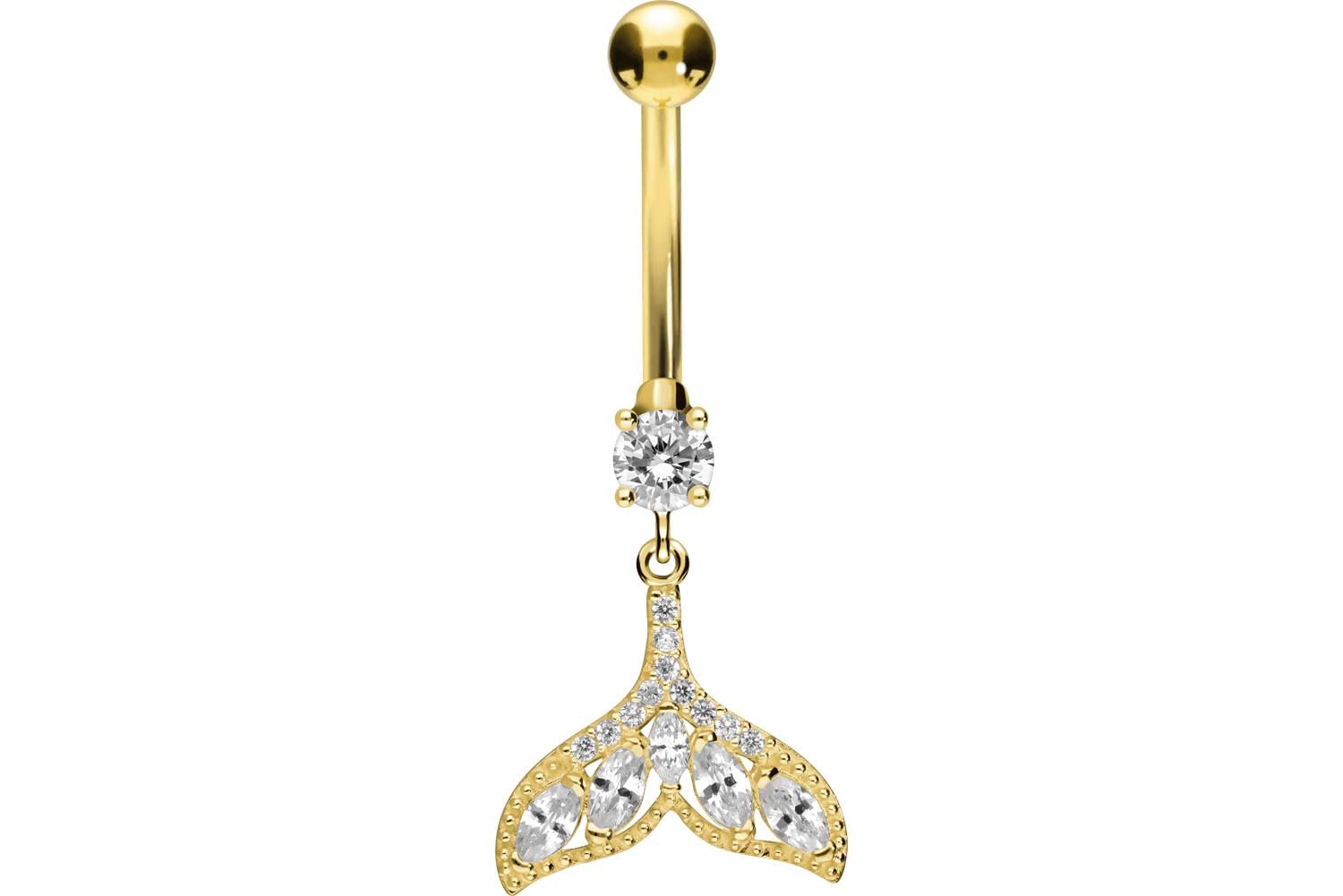 PIERCINGLINE 18 Karat Gold Bauchnabelpiercing KRISTALLFLOSSE Bananabell Piercing Gelbgold