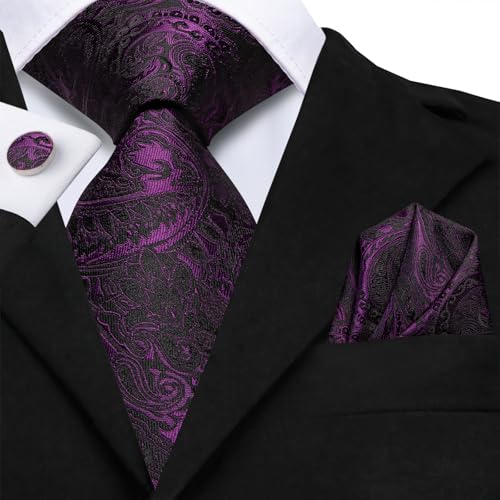 Image of Hi-Tie Men 63inches Tie Set Extra Long Necktie Paisley Tie Pocket Suqare Cufflinks Big and Tall Men Tie