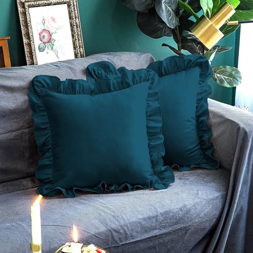 AYANSHI BEDDING Microfiber Ruffle Pillow Shams Set of 2, 26X26 - Solid Ruffled Fringe Design Soft & Breathable Pillow Covers - Unique Collection Decorative Pillow Cases - Teal