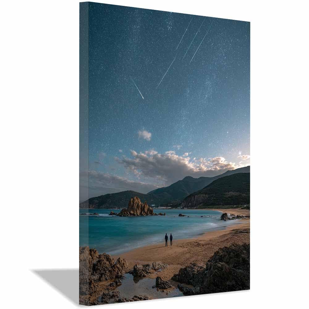 HOQIU Natural scenery wall art Starry Night Beaches decorative painting, wall art, for Living Room Bathroom Bedroom Kitchen Decoration.(Multicolor)-40x60cm Framed