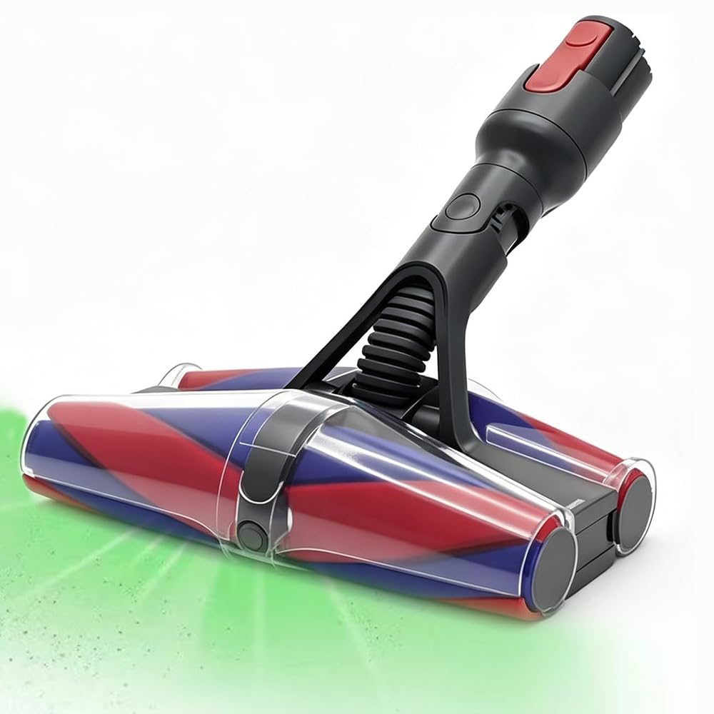 Cepillo giratorio FluffyCones para Dyson V11 V15 V11 V8 V7 con 2 LED verdes | Cepillo con cabezal motorizado antienredos delantero y trasero para Dyson V7 V8 V11 V15 V10 con 4 ruedas giratorias