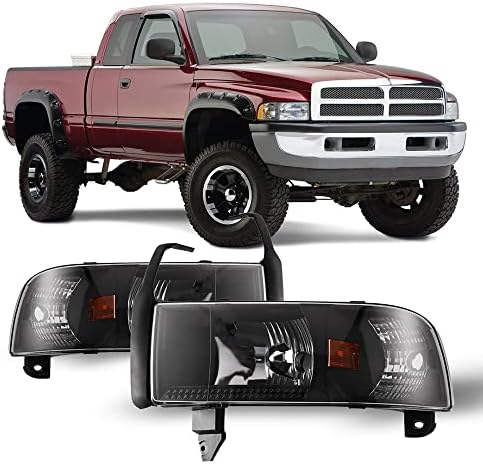 Winjet Headlights Assembly Street Series for [1994-2002 Dodge Ram 1500/94-02 Dodge Ram 2500 3500/95-02 Dodge Ram 4000], Headlamp Replacement with Dual Beam, Turn Signal Light and Amber Reflector