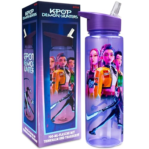 KPop Demon Hunters Offiziell Trinkflasche Mädchen 25oz/700ml Auslaufsichere Flasche mit Strohhalm und Schraubdeckel Rumi Mira Zoey Anime Geschenke