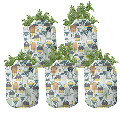 Ambesonne Cupcake Grow Bags 5-Pack, Ice Cream Cones Berries, Heavyduty