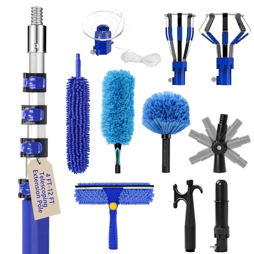 MXQMKL 20FT Bulb Changer, 5-12FT Extension Pole, Duster Kit, Blue